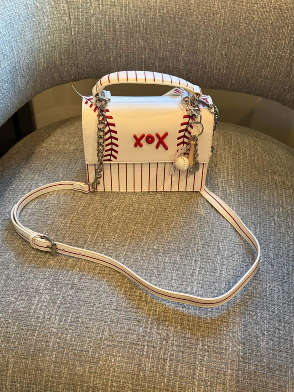 Betsey Johnson XOX Baseball Bag with Baseball Bat Bag Charm